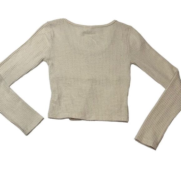 Pink Rose Oatmeal Long-Sleeve Waffle Knit Crop Top Medium - Picture 6 of 6